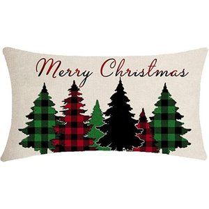 (Only Cover) Merry Christmas Tree Pillow Cover Christmas Cushion Linen 20x12